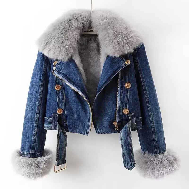 Detachable Fur Collar Denim Jacket