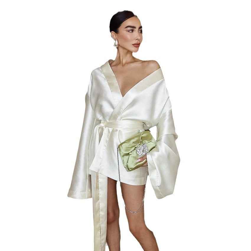 Laced-up Satin Temperament Dress