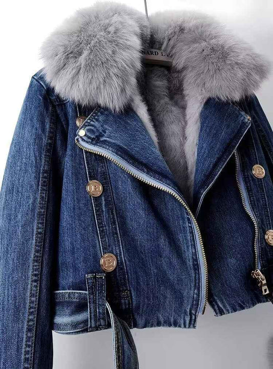 Detachable Fur Collar Denim Jacket