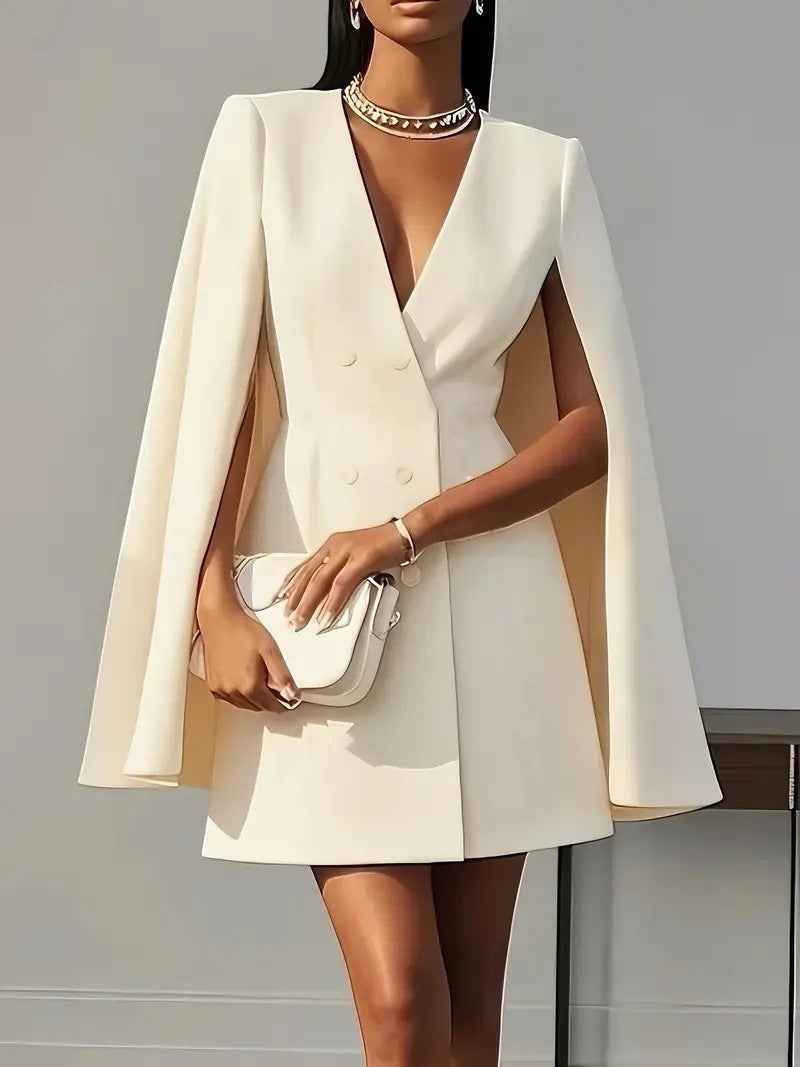 Double Breasted Shawl Cape Dress