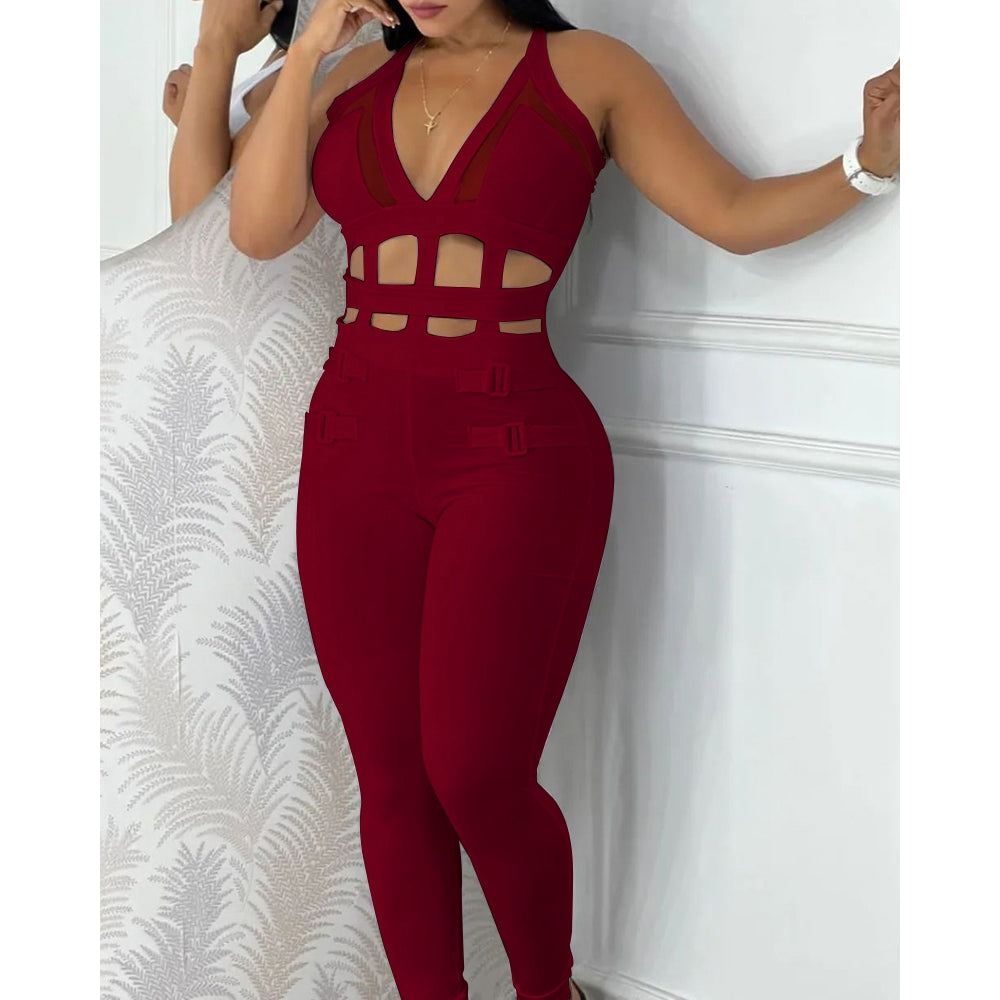 Sleeveless Wool Blend Hollowed Out Jumpsuit