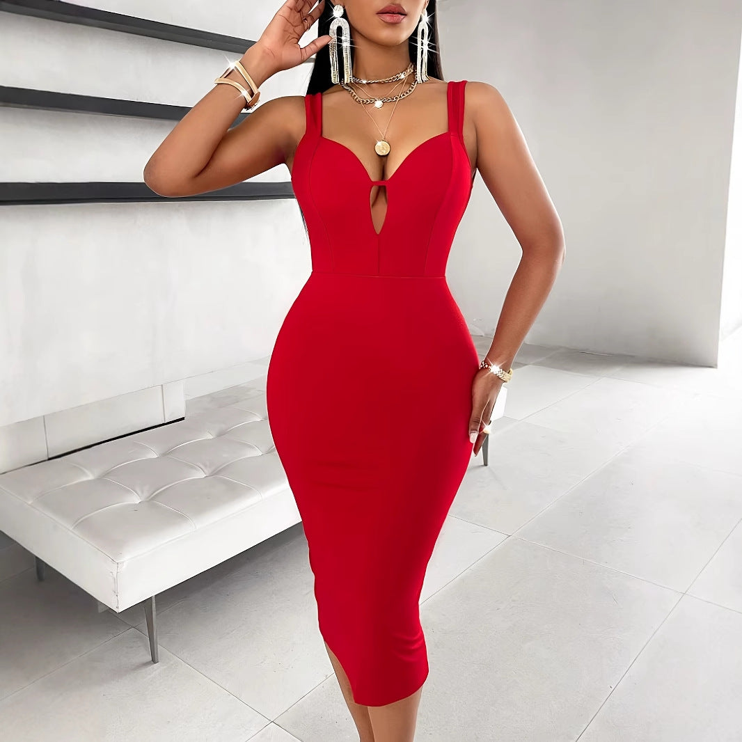 Slit Bow Ruffle Dress