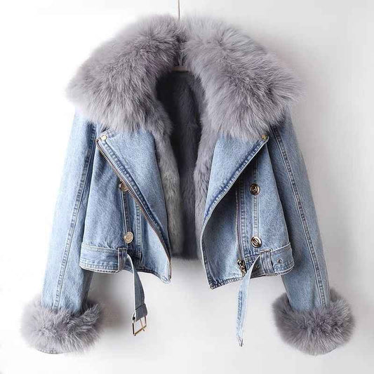 Detachable Fur Collar Denim Jacket