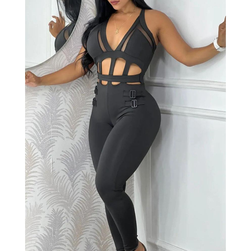 Sleeveless Wool Blend Hollowed Out Jumpsuit