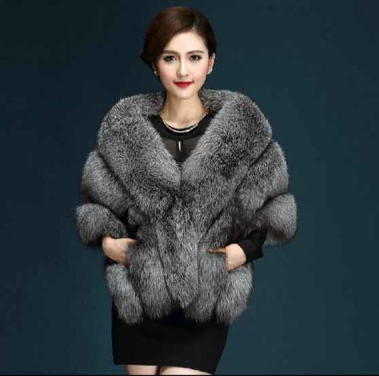 Silver Fox Fur Shawl Cape