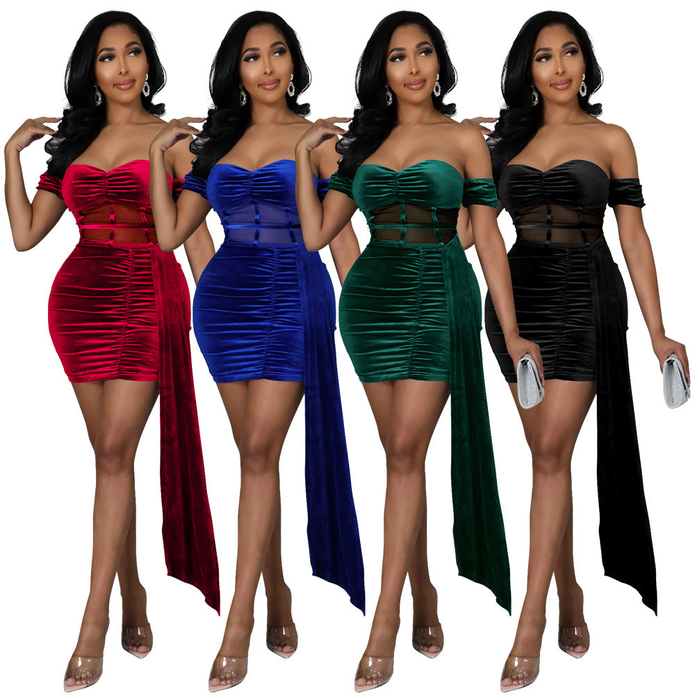 Velvet Shoulder Dress