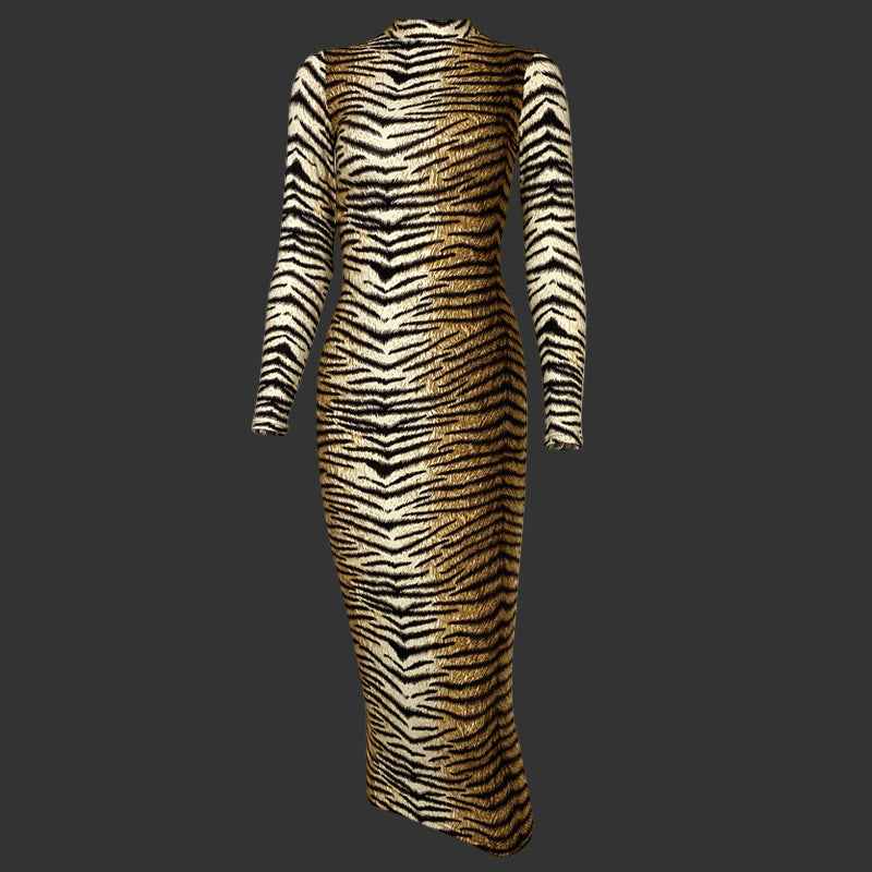 Leopard Print Long-sleeved Slim Dress