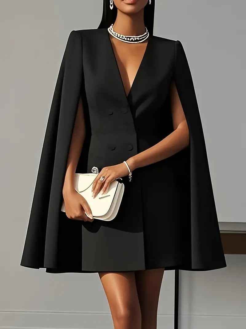 Double Breasted Shawl Cape Dress