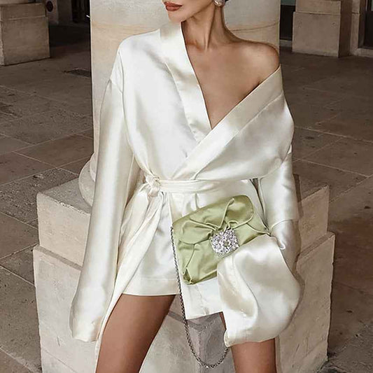 Laced-up Satin Temperament Dress