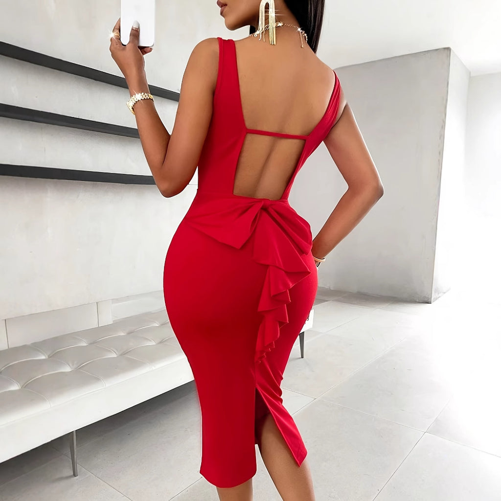 Slit Bow Ruffle Dress