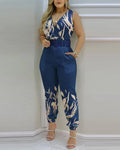 Floral V-Neck Long Jumpsuit with Adjustable Waist